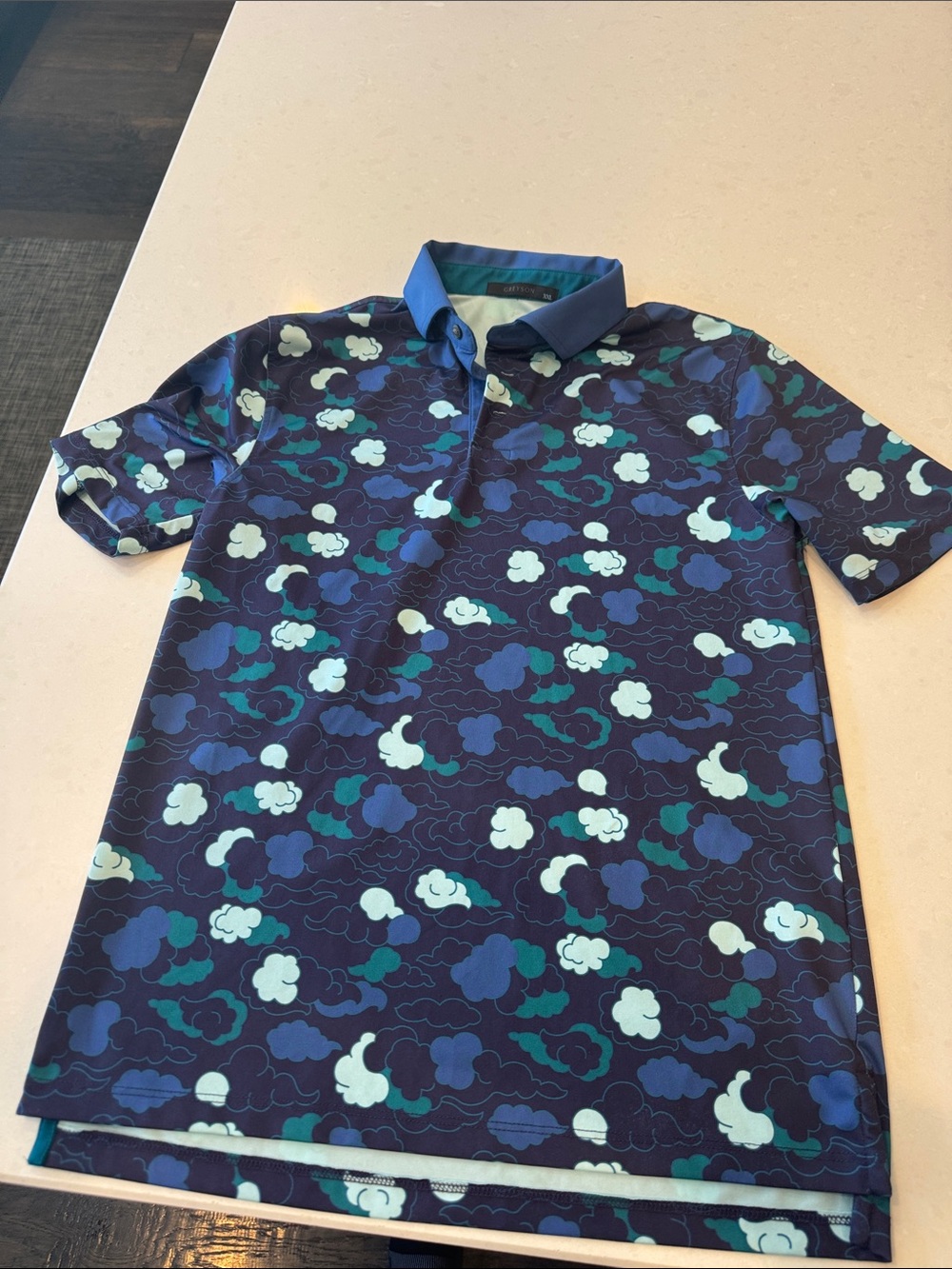 Greyson Navy Blue Floral-Cloud Print Polo
